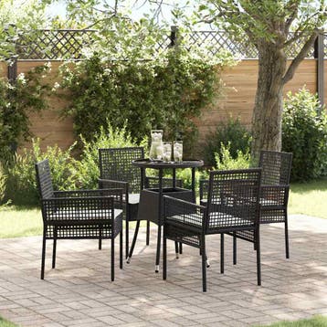 vidaXL Tuin eettafelset 5 st Zwart poly rattan, Verzenden, Nieuw, Rotan, 5 zitplaatsen