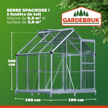 Tuinkas Aluminium 190x190x195cm met Fundering (Broeikassen), Verzenden, Nieuw