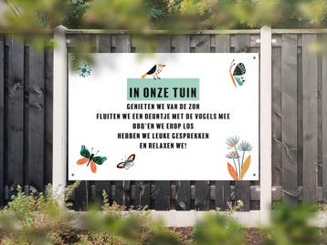 NR 1336: Tuinposter fluiten we een deuntje wit 120x180cm, Nieuw