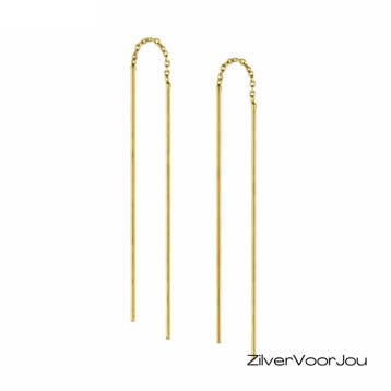 Gold plated 925 zilveren doorhaaloorbellen staaf, Verzenden, Nieuw, Zilver