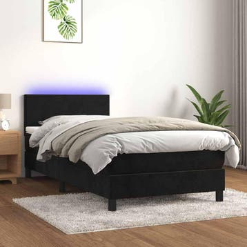 vidaXL Boxspring met matras en LED fluweel zwart 80x200 cm, Eenpersoons, Verzenden, Zwart, Nieuw