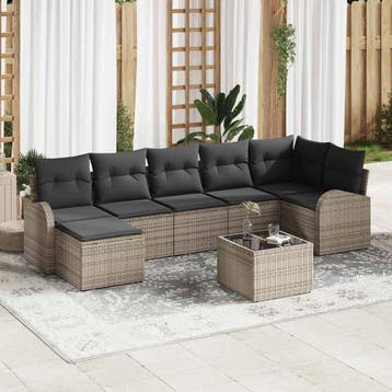 vidaXL Bankstel met kussen met opslag 8 pcs Grijs poly, Verzenden, Nieuw, Rotan, 8 zitplaatsen
