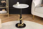 Ronde bijzettafel WILDLIFE SNAKE 55cm Wit Marmer Goud Zwart, Ophalen of Verzenden, Nieuw