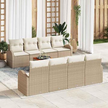 vidaXL Tuinbankenset 9 st Beige poly rattan, Verzenden, Nieuw, Rotan, Meer dan 8 zitplaatsen