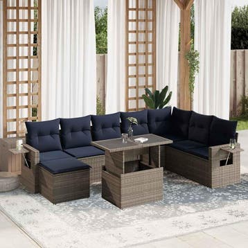 vidaXL 9-delige tuinbankset met kussens, grijs polyrotan, Verzenden, Nieuw
