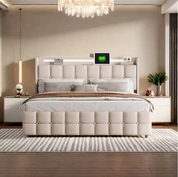 Gestoffeerd opbergbed met LED USB en 4 lades 140–180x200, Huis en Inrichting, Slaapkamer | Bedden, Verzenden, Nieuw