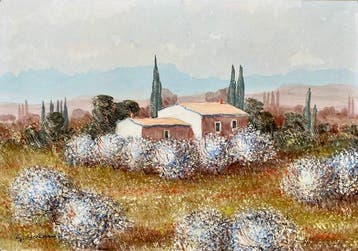 Gilbert Artaud (1934-1907) - Paysage provençal aux arbres en, Antiek en Kunst