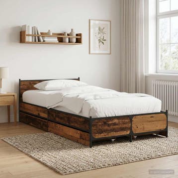 vidaXL Bedframe met Hoofdeinde Oud hout 80 x 200 cm Bewerkt, Verzenden, Nieuw, Bruin, Hout