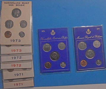 België. Boudewijn, 1971/1972/1973/1974, 8 x Jaarsets (Zonder, Postzegels en Munten, Munten | Nederland