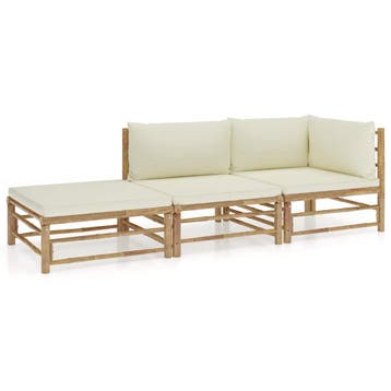vidaXL 3-delige Loungeset met crèmewitte kussens bamboe, Verzenden, Nieuw, Hout, Loungeset