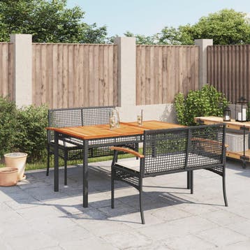 vidaXL 3-delige Tuinset met kussens poly rattan zwart, Verzenden, Nieuw, Tuinset