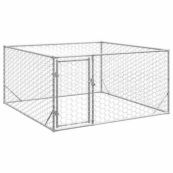 vidaXL Hondenhok voor buiten met deur 2x2x1 m gegalvaniseerd, Dieren en Toebehoren, Hondenhokken, Verzenden, Nieuw