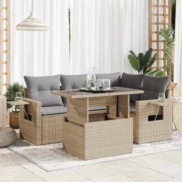 vidaXL 5-delige Loungeset met kussens poly rattan beige, Verzenden, Nieuw, Loungeset