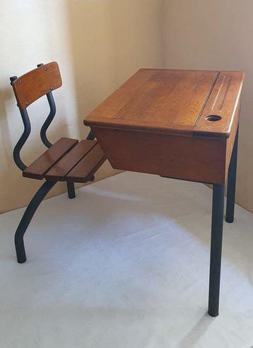 Bureau - Hout, Metaal - antieke schoolbank, Antiek en Kunst