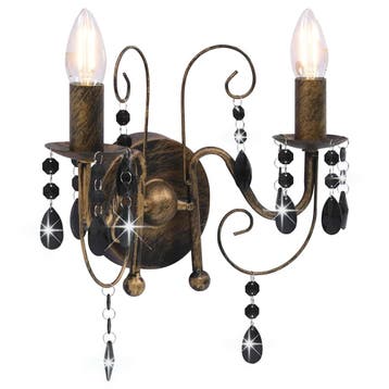 vidaXL Wandlamp met kralen 2xE14 antiekzwart, Verzenden, Nieuw