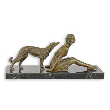 A BRONZE SCULPTURE OF A GIRL WITH BORZOI (Interieur), Verzenden, Nieuw