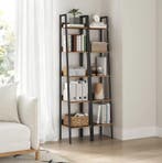 Smalle Boekenkast met 5 Planken – Vintage Bruin en Staal Rek, Verzenden, Nieuw