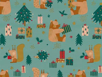 Inpakpapier Kerst Beer Eenkhoorn Groen - Breedte 70 cm -, Hobby en Vrije tijd, Knutselen, Ophalen of Verzenden, Nieuw, Overige typen