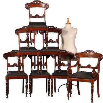 6 eetkamerstoelen + 1 armstoel  incl bekleding naar wens ca, Ophalen of Verzenden
