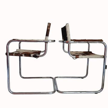 Stoel (2) - Leder, Haar, Chroom - Bauhaus-stijl stoel