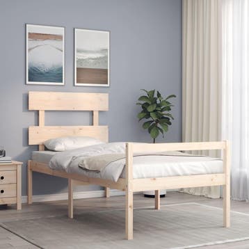 vidaXL Seniorenbed met hoofdbord massief hout 90x200 cm, 90 cm, Eenpersoons, Bruin, Verzenden