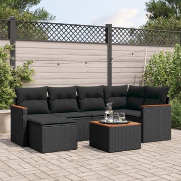 vidaXL 7-delige Loungeset met kussens poly rattan zwart, Tuin en Terras, Verzenden, Nieuw, Loungeset