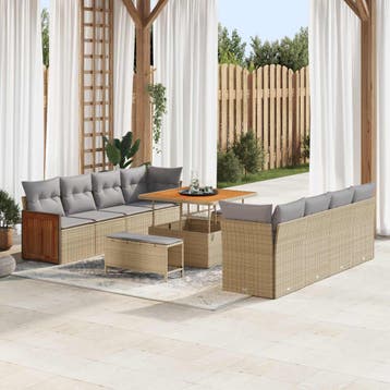 vidaXL Tuinbankenset 11 st 11-Aantal zitplaatsen Beige en, Verzenden, Nieuw, Meer dan 8 zitplaatsen