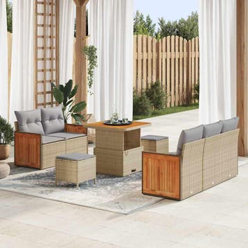 vidaXL Tuinbankenset 10 pcs Beige en Licht Grijs poly rattan, Verzenden, Nieuw, Rotan, Meer dan 8 zitplaatsen