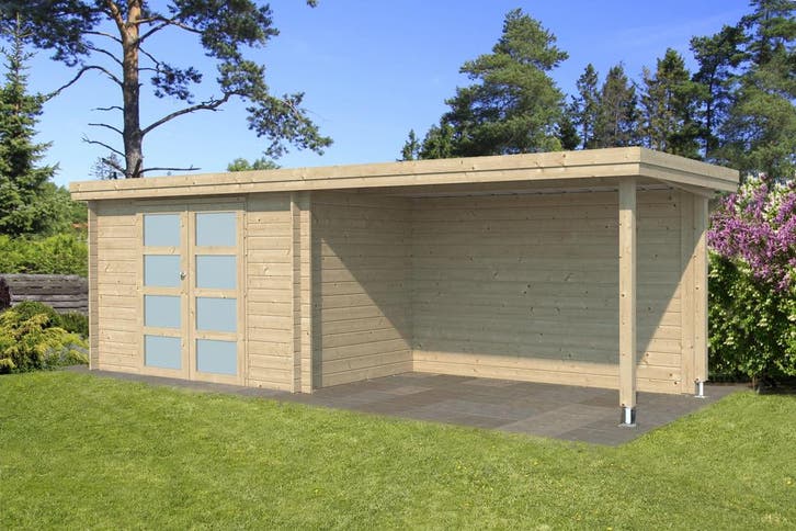 Woodlands Blokhut Oregon met Overkapping 595 x 205 cm, Tuin en Terras, Tuinhuizen