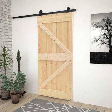 vidaXL Schuifdeur Naturel en Zwart 90 x 210 cm Massief, Doe-het-zelf en Verbouw, Deuren en Horren, Verzenden, Nieuw