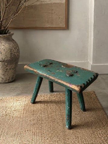 Kruk - bohemien - Eik - Oude handgemaakte eikenhouten kruk