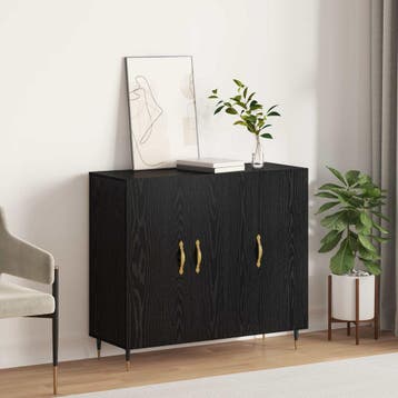 vidaXL Dressoir Zwart Eiken 90 x 34 x 80 cm Bewerkt hout, Verzenden, Nieuw, Overige houtsoorten, Minder dan 50 cm