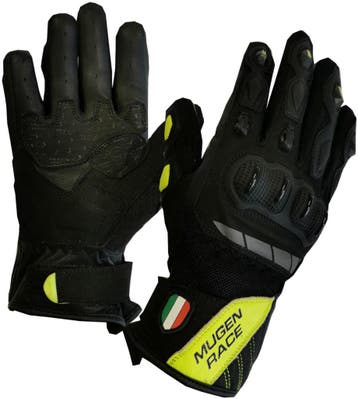 MUGENRACE Mia Kort Zwart Neon Gele Handschoenen, Nieuw met kaartje, MUGENRACE, Handschoenen, Heren
