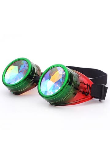 KIMU® Goggles Steampunk Bril Groen Rood Montuur Caleidoscoop, Ophalen of Verzenden, Nieuw, Overige maten, Carnaval