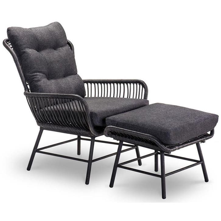 Mondial Living Loungestoel Dex met Hocker Charcoal, Tuin en Terras, Tuinstoelen, Ophalen of Verzenden