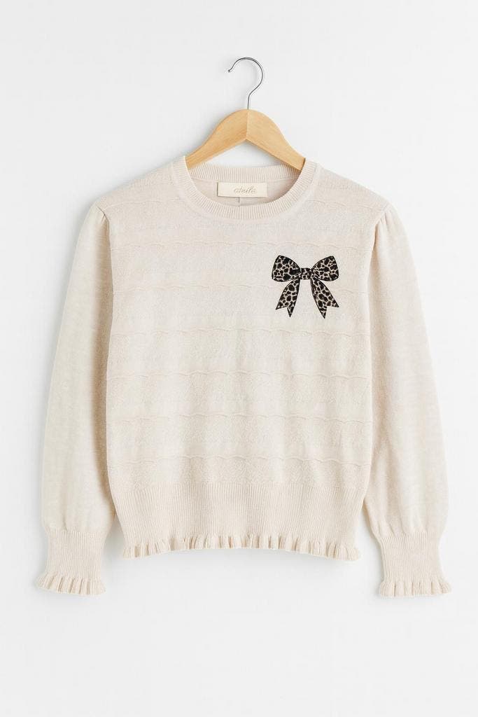 Beige meisjestrui met strik - Herfst/Wintercollectie|NIEUW, Kinderen en Baby's, Kinderkleding | Maat 164, Meisje, Nieuw, Trui of Vest