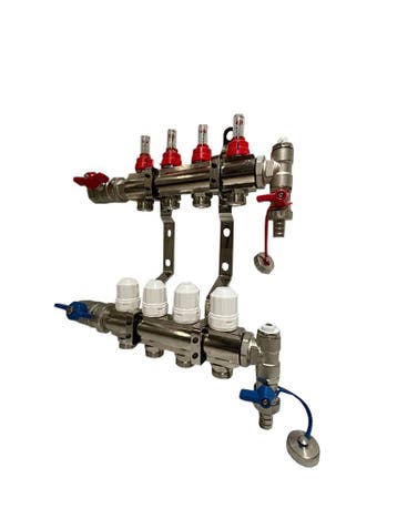 RVS 4 groeps vloerverwarming verdeler meest compleet actie, Doe-het-zelf en Verbouw, Verwarming en Radiatoren, Hoog rendement (Hr)
