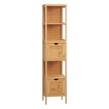 TRUUSK Hoge Badkamerkast van Bamboe - 3 Planken - 2 Lades -, Verzenden, Nieuw