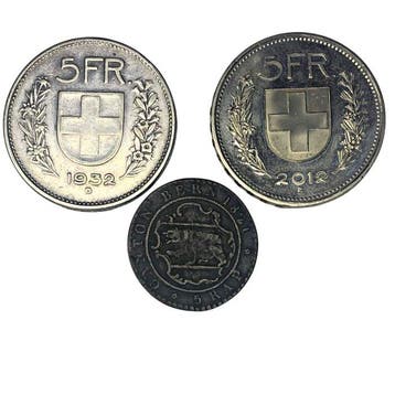Zwitserland. Lot of 3 coins, incl. silver, various, Postzegels en Munten, Munten | Europa | Niet-Euromunten