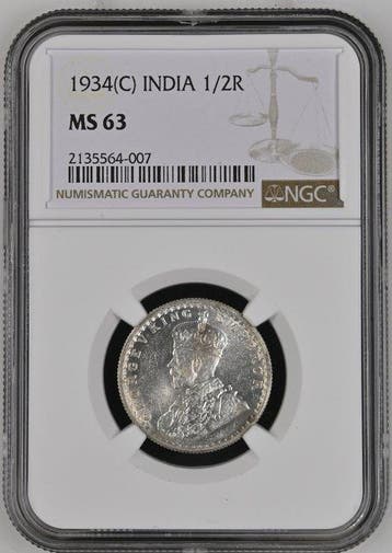 Brits India. George V. 1/2 Rupia 1934 - NGC MS63 (Calcuta)