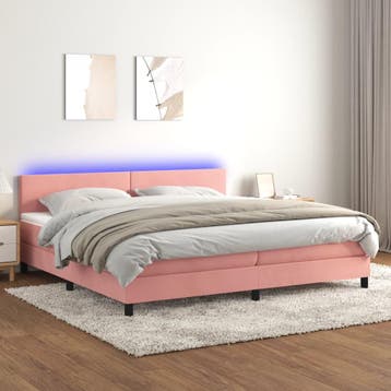 vidaXL Boxspring met matras en LED fluweel roze 200x200 cm, Verzenden, Overige maten, 200 cm, Stof