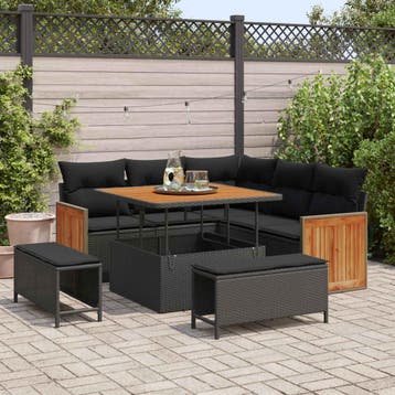 vidaXL Tuinbankenset 8 st 8-Aantal zitplaatsen Zwart, Verzenden, Nieuw, 8 zitplaatsen
