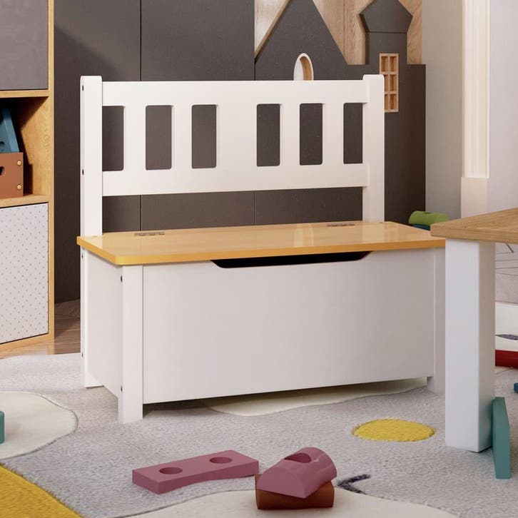 vidaXL Kinderopbergbankje 60x30x55 cm MDF wit en beige, Kinderen en Baby's, Kinderkamer | Overige Meubels, Nieuw, Verzenden