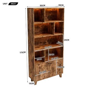 Houten Boekenkast met LED – Opbergkast met Deuren 173 cm, Verzenden, Nieuw