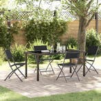 vidaXL Tuin eettafelset 5 pcs Zwart Gepoedercoat staal, Verzenden, Nieuw, Textileen, 5 zitplaatsen