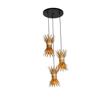 Art Deco hanglamp goud 3-lichts - Wesley, Verzenden, Nieuw, Art Deco