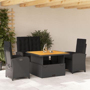 vidaXL 4-delige Tuinset met kussens poly rattan zwart, Verzenden, Nieuw, 4 zitplaatsen, Tuinset