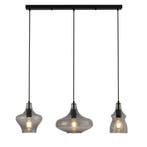 Hanglamp - 3 Lichts - Langwerpig - Eetkamer - Aurello smoke, Verzenden, Nieuw, Glas