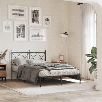 vidaXL Bedframe met hoofdbord metaal zwart 120x200 cm, Verzenden, Zwart, Nieuw, Twijfelaar