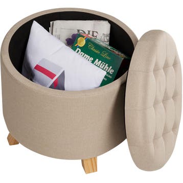 Hocker Suna in linnenlook 150kg met opbergruimte - zandkleur, Verzenden, Nieuw